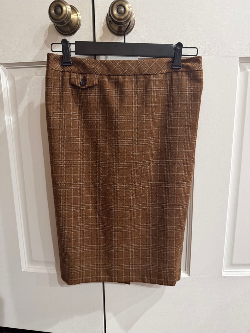 J. Crew Brown Wool Plaid Pencil Skirt